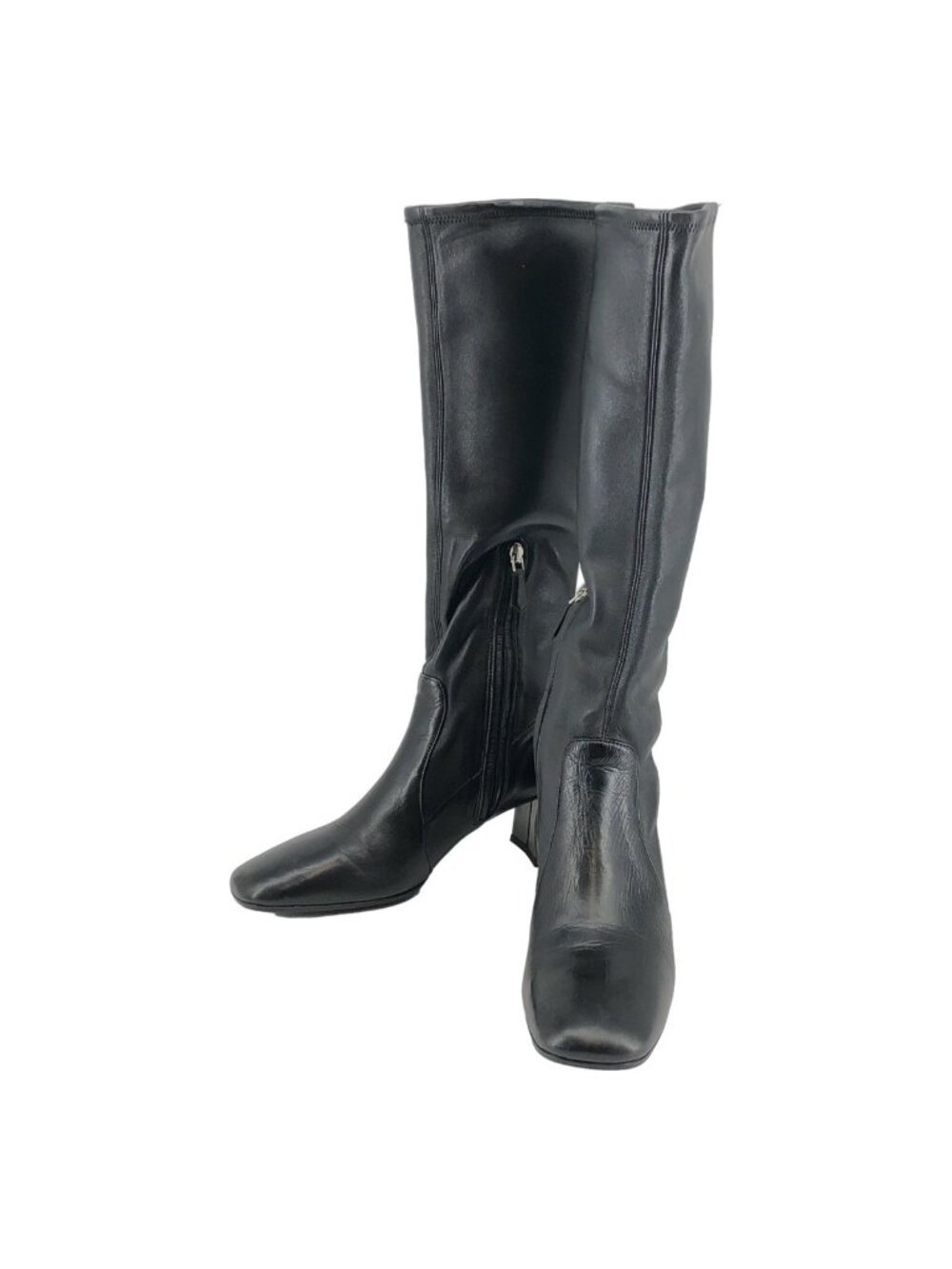Prada Leather Stretch Long Boots Black